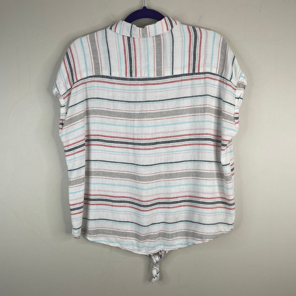 Weatherproof Vintage Beachy Linen Blend Top Large Coastal Striped Vacation Tie - Picture 2 of 15